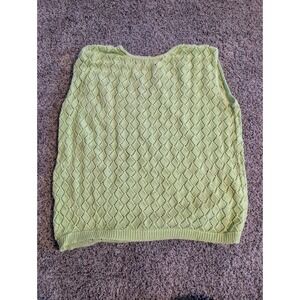 Vintage Garland Knitted Diamond Pattern Vest Lime Green Sleeveless Top Women
